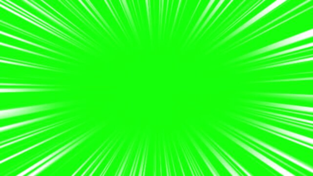 Vibrant Green Screen Background with White Converging Radial Lines for Energy and Speed Effects