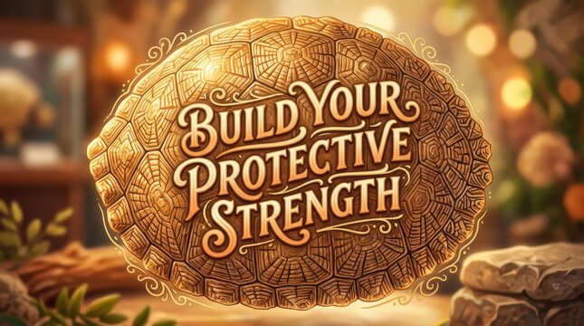 Inspirational Turtle Shell with 'Build Your Protective Strength' Text - Symbolizing Resilience and Inner Fortitude