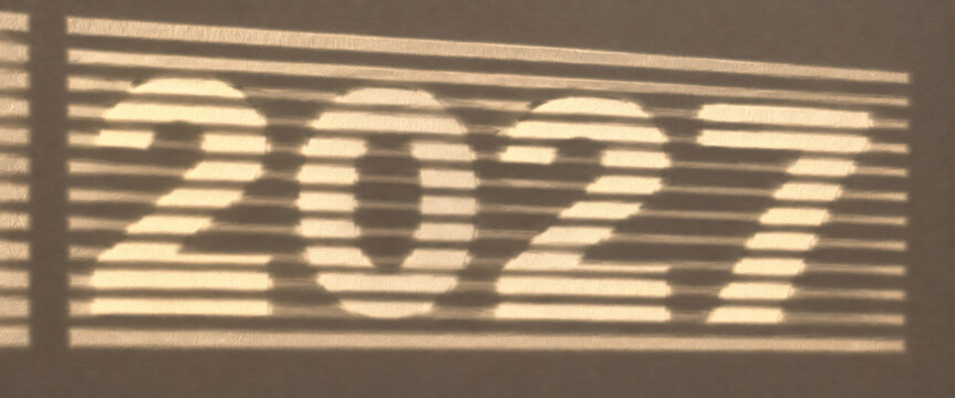 Glowing 2027 Date Through Blinds