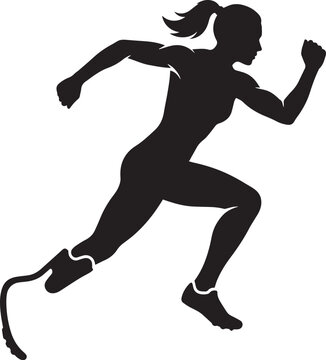 Black silhouette of a female runner with a prosthetic leg blade