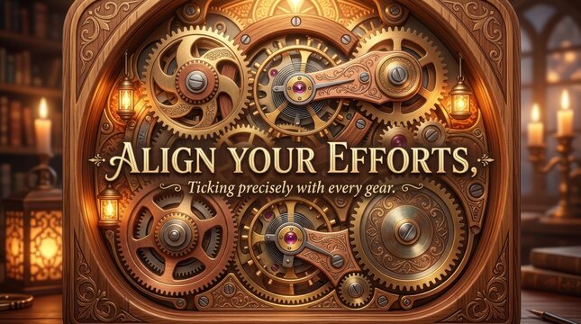 Intricate Steampunk Clockwork Gears and Cogs with Inspirational Text 'Align Your Efforts'