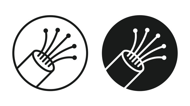 Fiber optic cable connection icons represented in flat minimalist style with bold black circular outlines