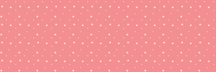 Pink polka dot background. Seamless abstract pattern with randomly arranged geometric elements creating an irregular scattered composition and dynamic decorative texture.  Vector © Tatiana