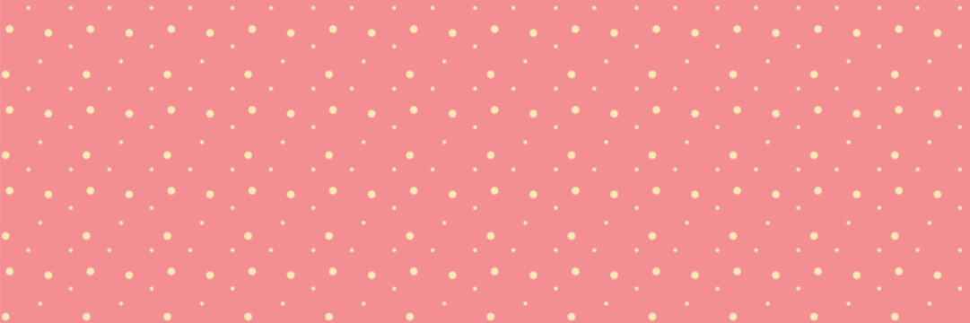 Pink polka dot background. Seamless abstract pattern with randomly arranged geometric elements creating an irregular scattered composition and dynamic decorative texture.  Vector