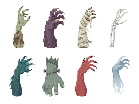 Set of Halloween Monster Hands and Arms Isolated on White