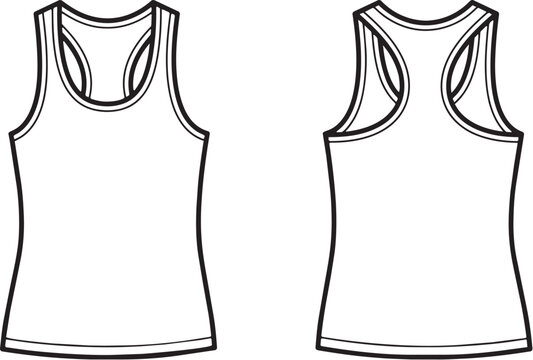 Luxury Racerback Tank Top Technical Flat Sketch Front Back Vector