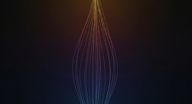 A mesmerizing vertical stream of glowing colorful energy strands intertwines smoothly to form a dynamic futuristic portal shape shining brightly across the dark canvas with hypnotic visual depth