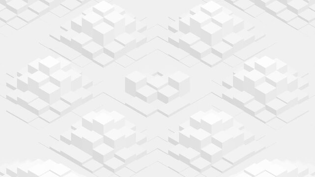 White Minimalist Isometric Cubes Abstract Background Loop. Modern Clean White Isometric Crystal Structure Animation