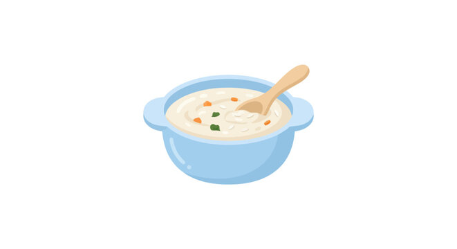 Bowl of Warm Porridge or Soup with Wooden Spoon Vector Illustration