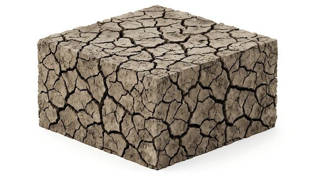 A Cuboid Block Of Dried Cracked Earth Texture Rendered Isolated On White