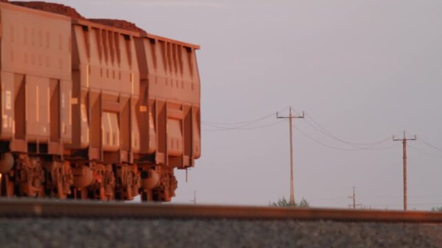 Iron Ore Train Hauling Through Pilbara, Western Australia, Industrial