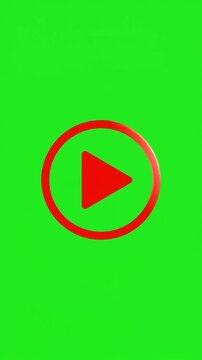 Red play button icon on green screen. Red play button icon with radiating circles for video editing
