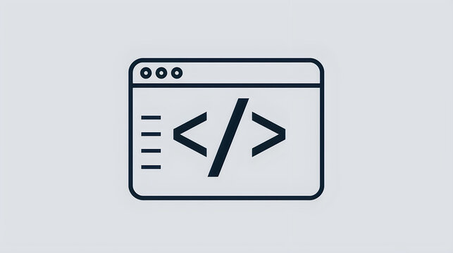 Web development browser window icon with coding symbols and programming syntax lines