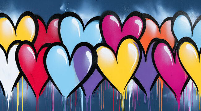 Colorful Heart-Shaped Balloons Floating in the Sky