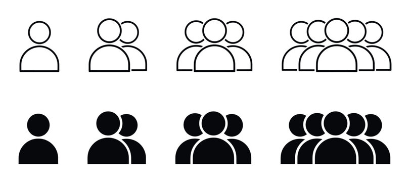Group silhouette icons illustrate increasing numbers of people or users