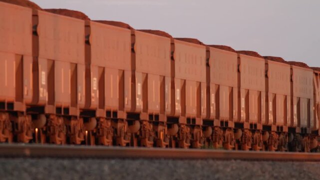 Iron Ore Train Hauling Through Pilbara, Western Australia, Industrial