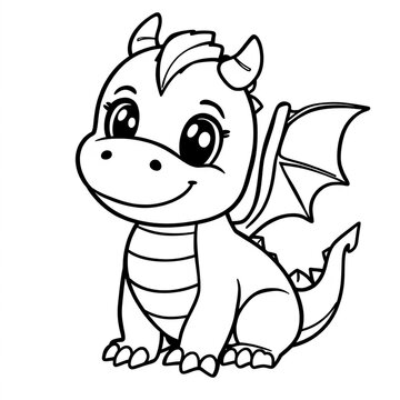 Cute Simple Cartoon Coloring Book Page Of Dragon Bold Thick