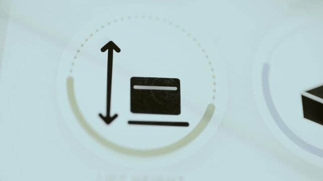 Vertical adjustment arrows accompany warehouse shelf control
