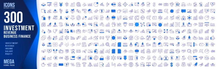 Fotobehang Onderzeeër 300 Investment, Revenue, Business Finance Filled Icons Set, Editable Vector Collection  © tutti_frutti