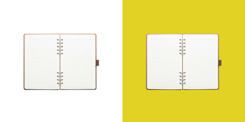Open blank leather notebook planner with ring binder for writing and professional notes © Ridoy