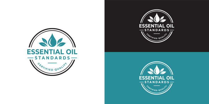 A bold, circular certification seal featuring a botanical oil droplet and leaves, with clear typography conveying trust, purity, and professional assurance.