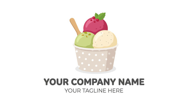 Delicious Ice Cream Cup Logo Design with Spoon and Berries