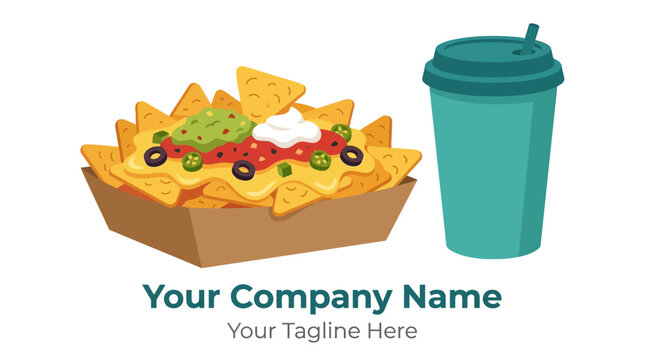 Delicious Nachos with Toppings and Drink Cup - Fast Food Illustration