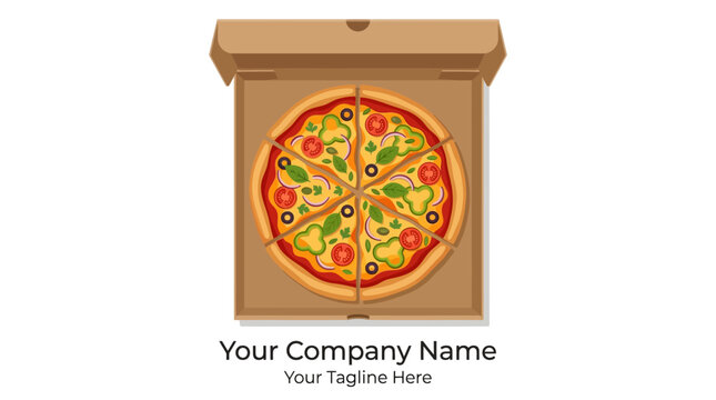 Delicious Pizza in Open Cardboard Box, Top View, Isolated on White Background