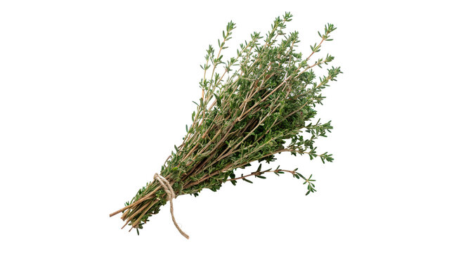 Bunch of fresh green organic thyme herbs isolated on transparent background
