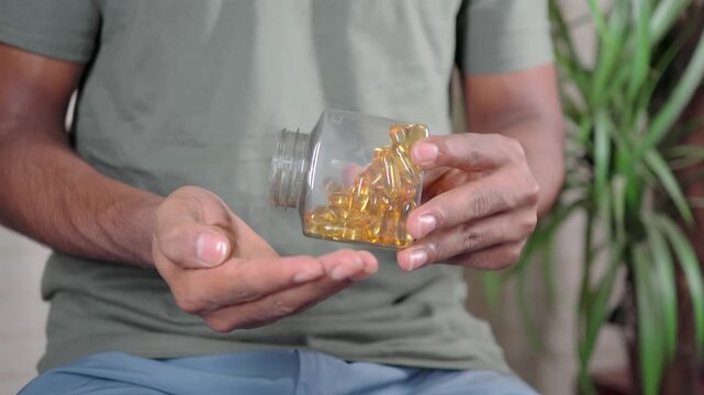 Taking vitamins at home in the morning