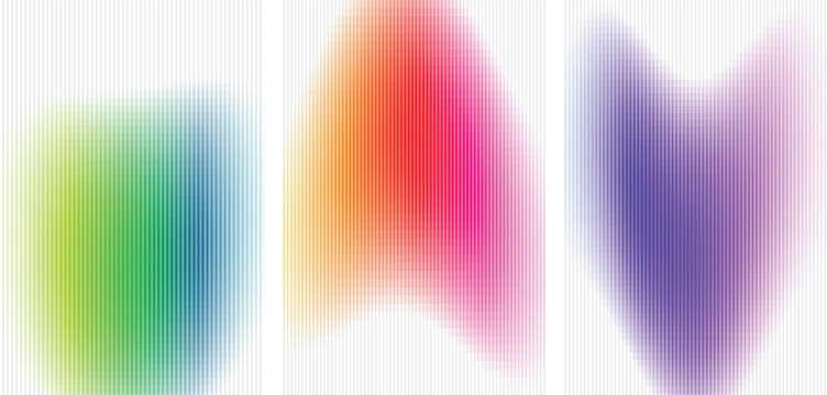 Three blurred color shapes, green-blue, orange-red, and purple-violet, overlaid with vertical gray lines