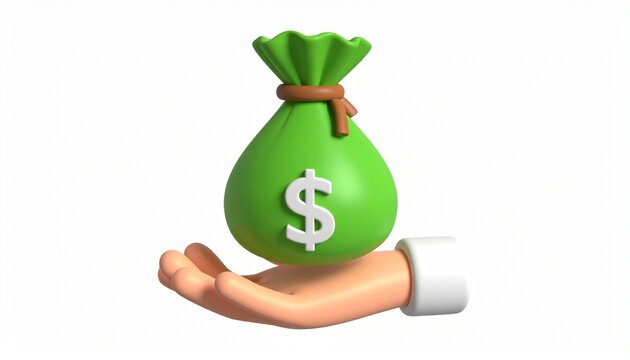 Green Money Bag with Dollar Sign on Open Hand 3D Illustration
