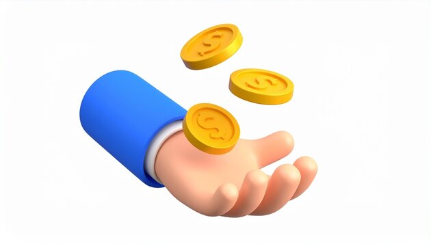 Hand Presenting Money Bag in Modern 3D Clay Style