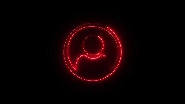 Glowing neon blue color user contact icon animation profile people man male identity account icon sign symbol on black background.4k motion video..