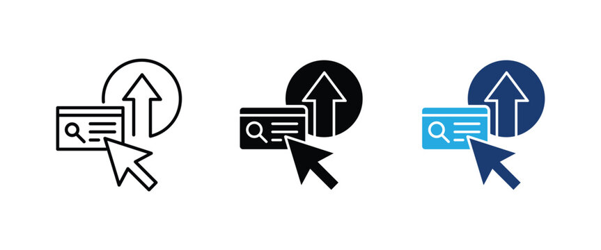 Search engine marketing SEM click boost upload arrow vector icon set