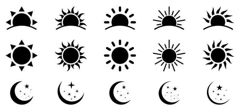 Sun and moon icons for weather apps, websites, night themes, calendars and design projects.
