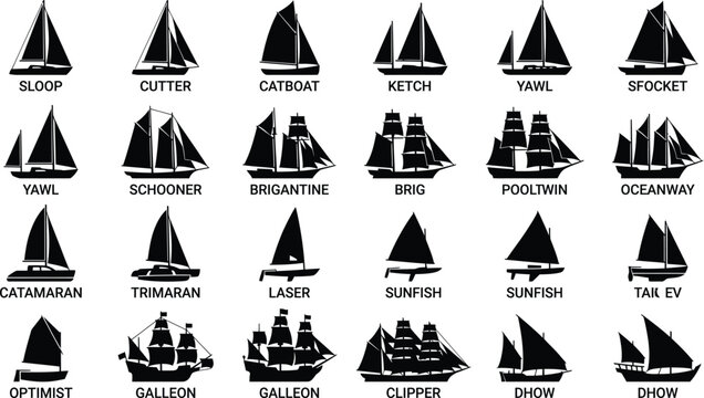 Collection of sailboat silhouettes against a white background