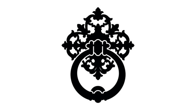 Antique Door Knocker: An ornate, black silhouette of a vintage door knocker featuring intricate scrollwork and a large ring, evokes a sense of history and classic design.