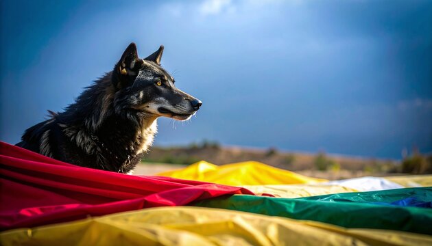 Black wolf with red cape illustration