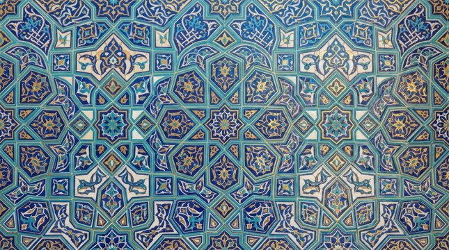 Intricate Blue Islamic Geometric Mosaic Pattern