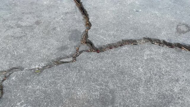 Close-Up of Severely Cracked Asphalt and Infrastructure Damage Concept