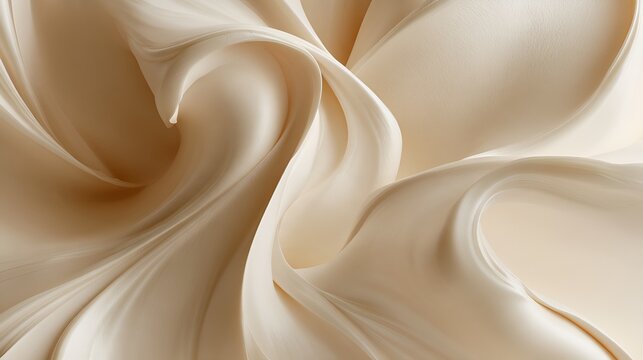 Abstract flowing creamy beige background showing soft waves and elegant folds, representing fluidity, luxury, and smooth texture for various design applications
