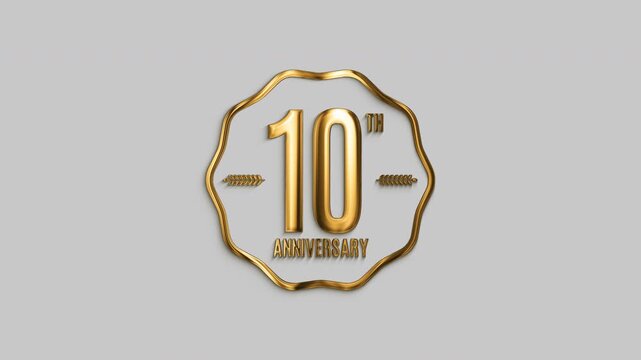 Elegant golden 10th anniversary text animation ideal for celebrations, weddings, party invitations, festivals. 4K motion graphic with alpha channel