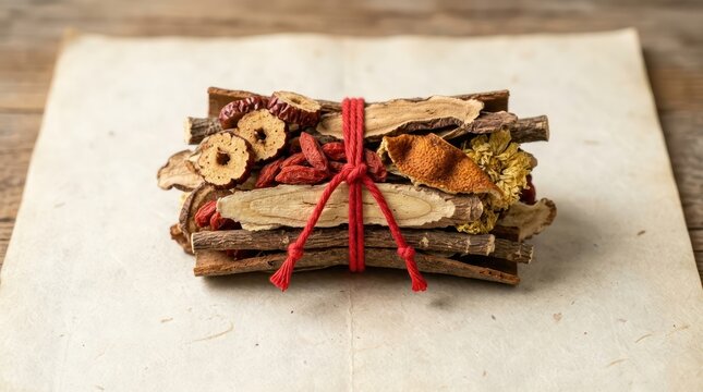 Traditional Chinese Medicine Ingredients Bundle Tied With Red String