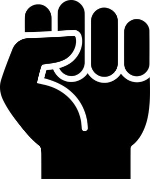 Black silhouette of a raised fist icon isolated on transparent background