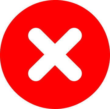 Red circle with white cross mark icon isolated on transparent background