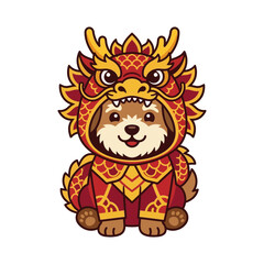 Fototapeta premium Cute dog in festive dragon costume, isolated