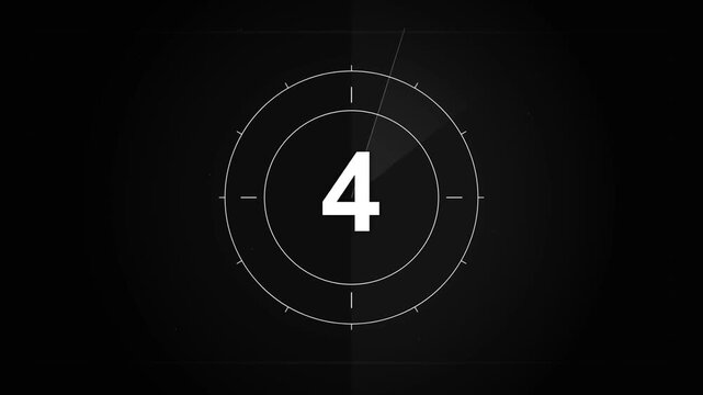 Vintage Film Countdown Number 4 - Retro Cinema Timer Black and White