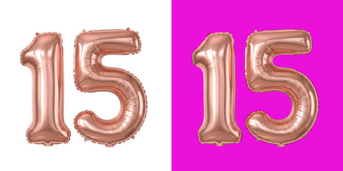 Rose gold number 15 foil balloons for birthday party anniversary celebration decor transparent png © Abu