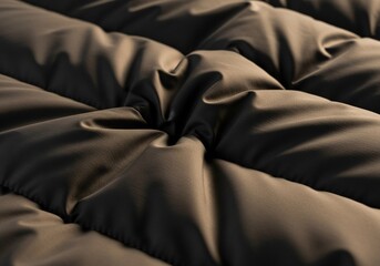 Obraz premium Dark brown quilted fabric texture with soft folds and shadows.